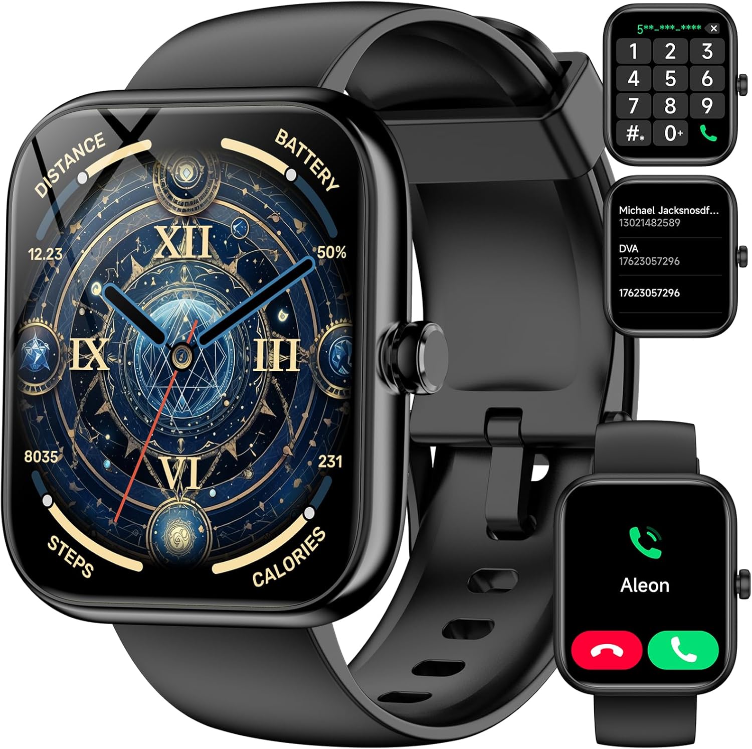 Smart Watch with Alexa Built-in‌, 1.83'' Touchscreen with Call Function, IP68 Waterproof Fitness Tracker, 100+ Sport Modes, Heart Rate & Sleep Monitor, Pedometer, iOS/Android Compatible (Black)