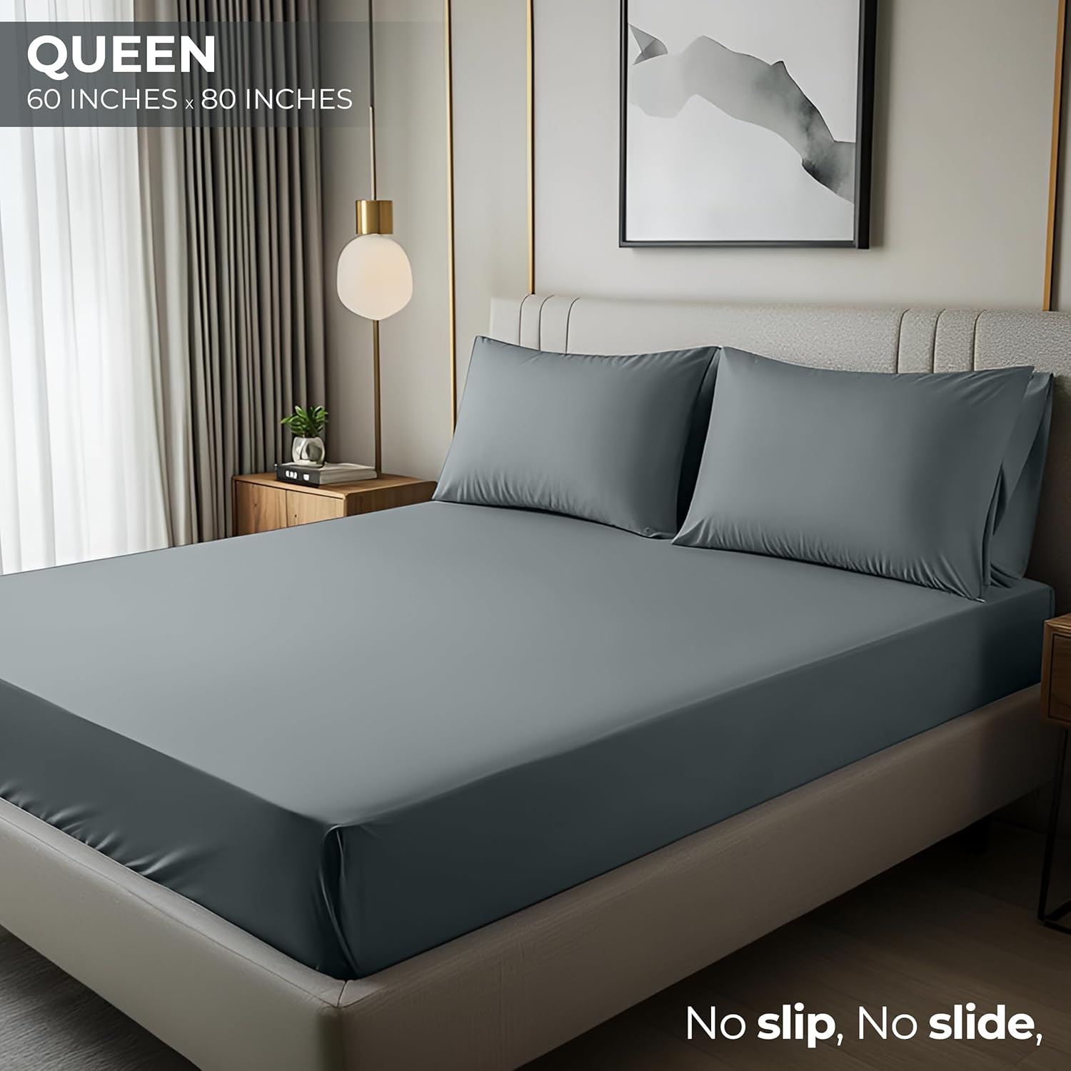 Grey Bedding Queen Fitted Sheet - Bottom Sheet - Deep Pocket - Soft Microfiber - Shrinkage and Fade Resistant - Easy Care -1 Fitted Sheet