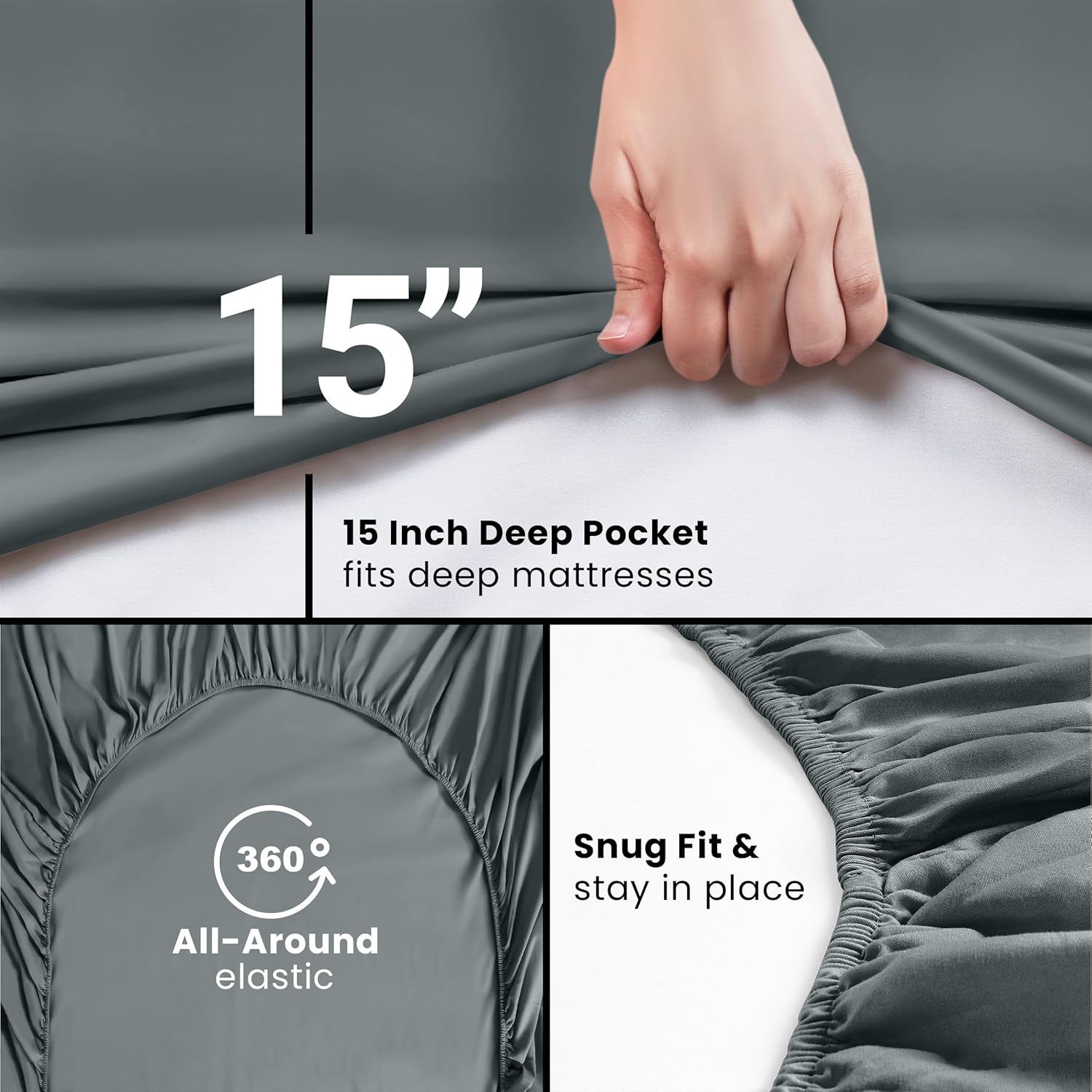 Grey Bedding Queen Fitted Sheet - Bottom Sheet - Deep Pocket - Soft Microfiber - Shrinkage and Fade Resistant - Easy Care -1 Fitted Sheet