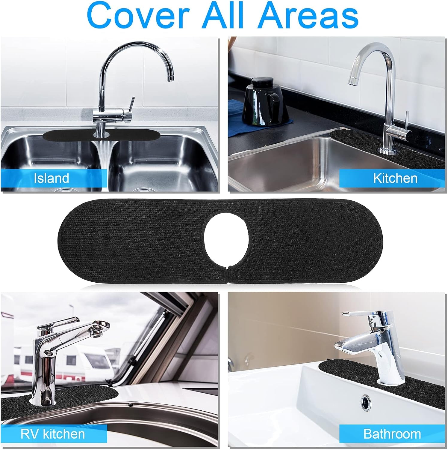 Kitchen Faucet Mat 2 Pieces Kitchen Sink Splash Guard Kitchen Sink Mats Faucet Splash Guard Faucet Splash Catcher Sink Splash Guard behind Faucet Counter Sink for Kitchen Bathroom (Black)