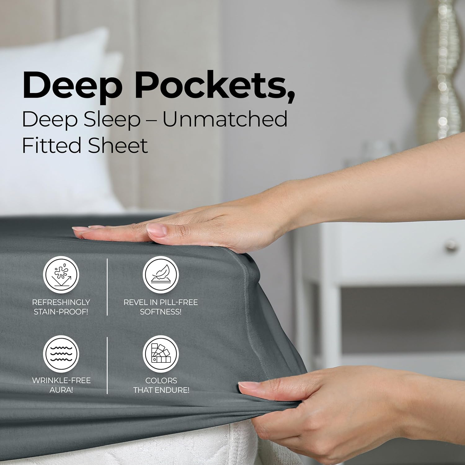 Grey Bedding Queen Fitted Sheet - Bottom Sheet - Deep Pocket - Soft Microfiber - Shrinkage and Fade Resistant - Easy Care -1 Fitted Sheet