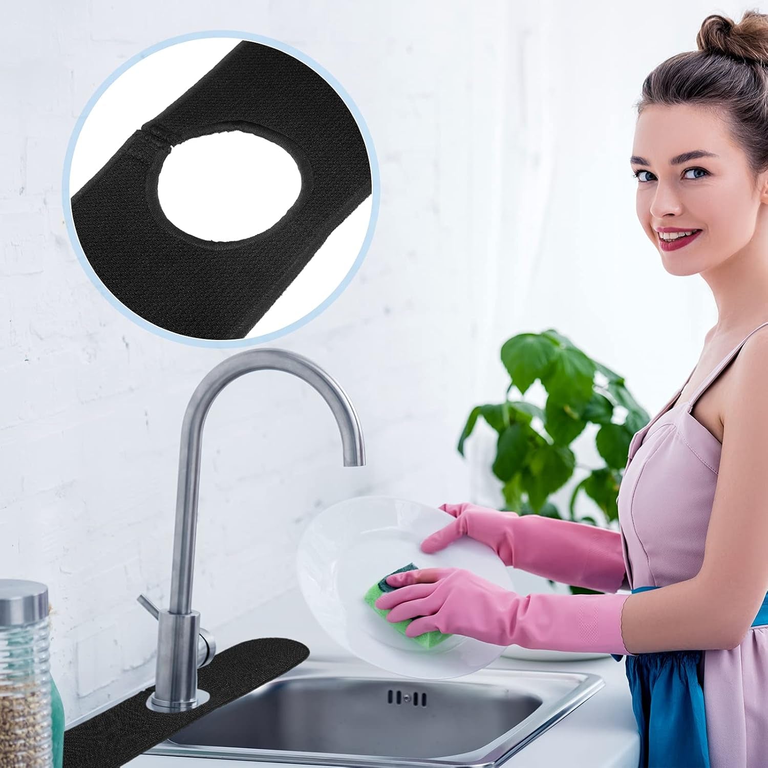 Kitchen Faucet Mat 2 Pieces Kitchen Sink Splash Guard Kitchen Sink Mats Faucet Splash Guard Faucet Splash Catcher Sink Splash Guard behind Faucet Counter Sink for Kitchen Bathroom (Black)