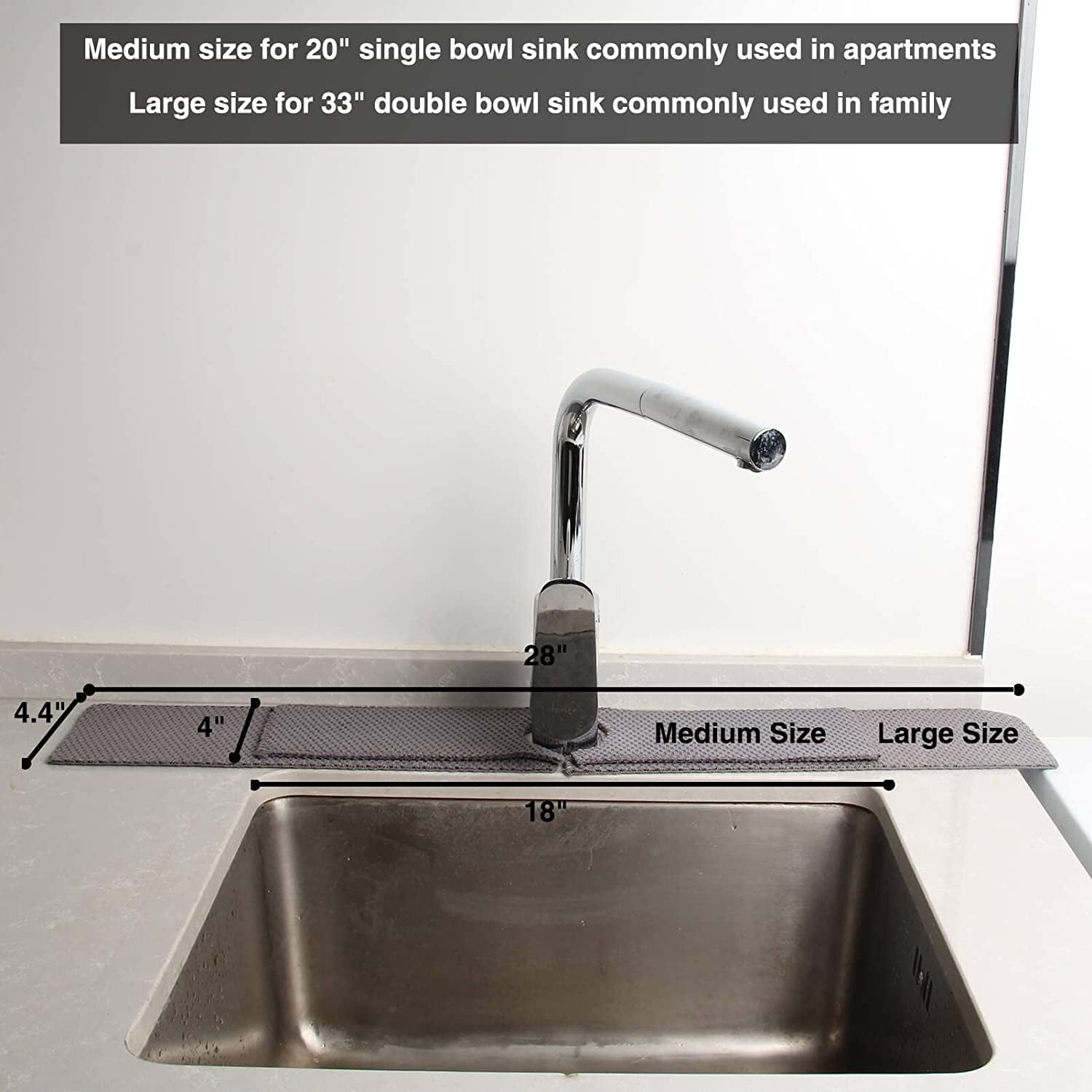 18'' Kitchen Faucet Absorbent Mat, Sink Splash Guard, Microfiber Faucet Handle Drip Catcher, Kitchenguard Tray, Water Drying Pads behind Faucet, Counter Protector for Kitchen, Bathroom, and RV Faucet