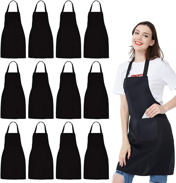 Unisex Black Apron Bulk with 2 Roomy Pockets & Machine Washable