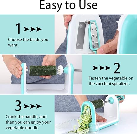 Spiralizer Vegetable Slicer - 5 Blades Vegetable Slicer for Veggie Noodles and Curly Chips