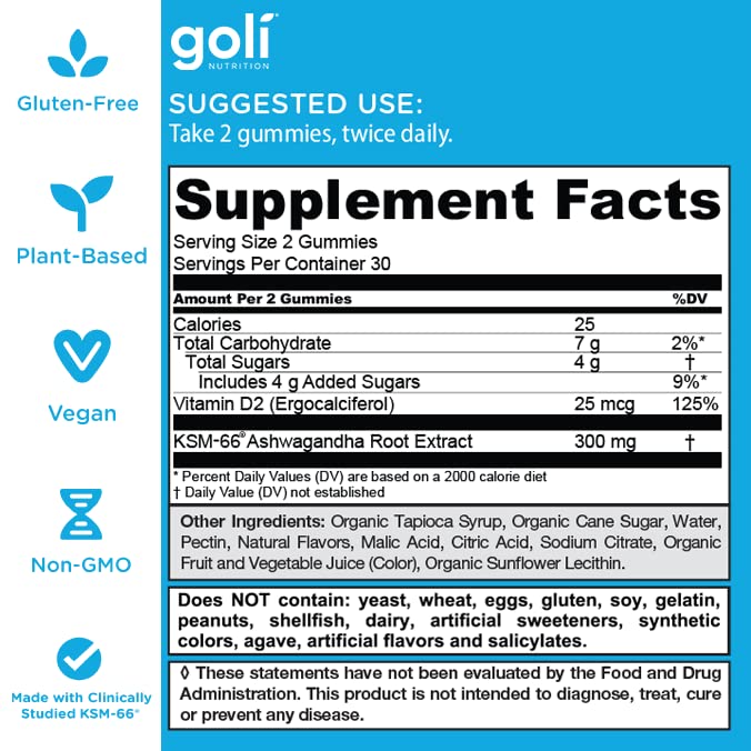 Goli Ashwagandha & Vitamin D Gummy - 60 Count