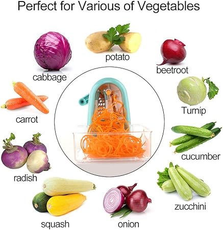 Spiralizer Vegetable Slicer - 5 Blades Vegetable Slicer for Veggie Noodles and Curly Chips