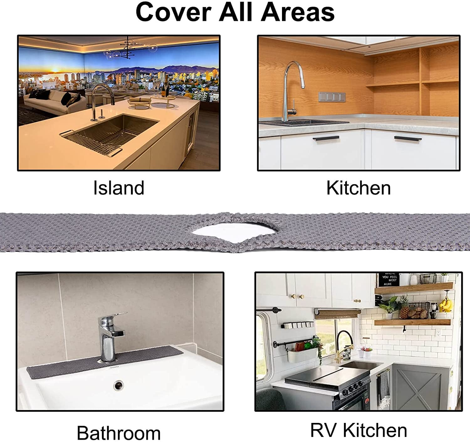 18'' Kitchen Faucet Absorbent Mat, Sink Splash Guard, Microfiber Faucet Handle Drip Catcher, Kitchenguard Tray, Water Drying Pads behind Faucet, Counter Protector for Kitchen, Bathroom, and RV Faucet