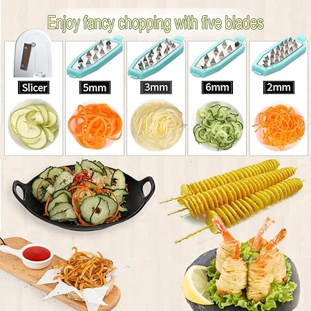 Spiralizer Vegetable Slicer - 5 Blades Vegetable Slicer for Veggie Noodles and Curly Chips