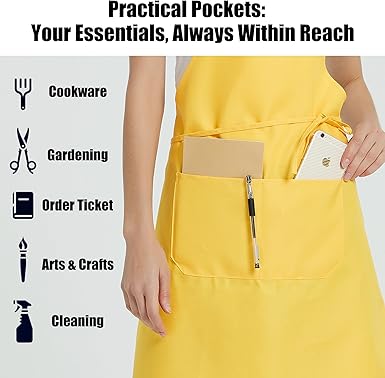 Unisex Black Apron Bulk with 2 Roomy Pockets & Machine Washable