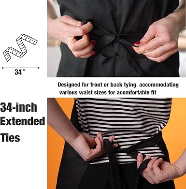 Unisex Black Apron Bulk with 2 Roomy Pockets & Machine Washable