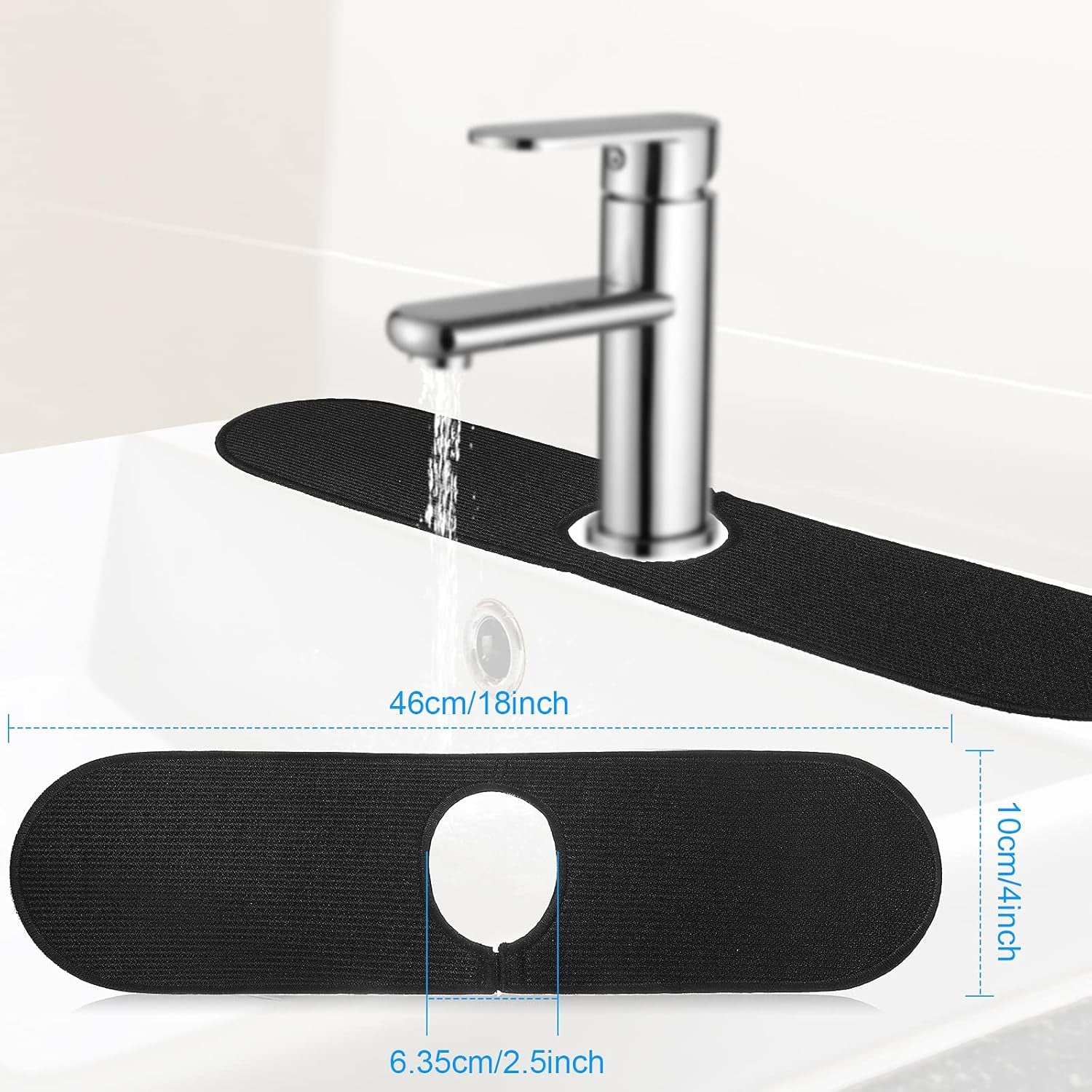 Kitchen Faucet Mat 2 Pieces Kitchen Sink Splash Guard Kitchen Sink Mats Faucet Splash Guard Faucet Splash Catcher Sink Splash Guard behind Faucet Counter Sink for Kitchen Bathroom (Black)