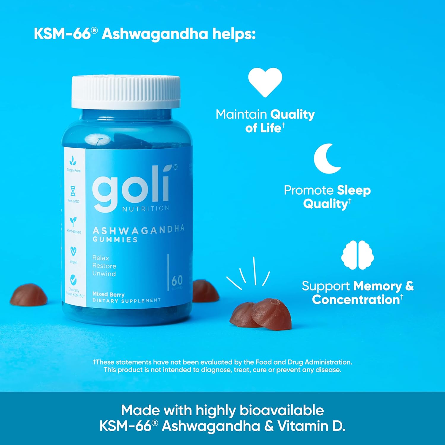 Goli Ashwagandha & Vitamin D Gummy - 60 Count