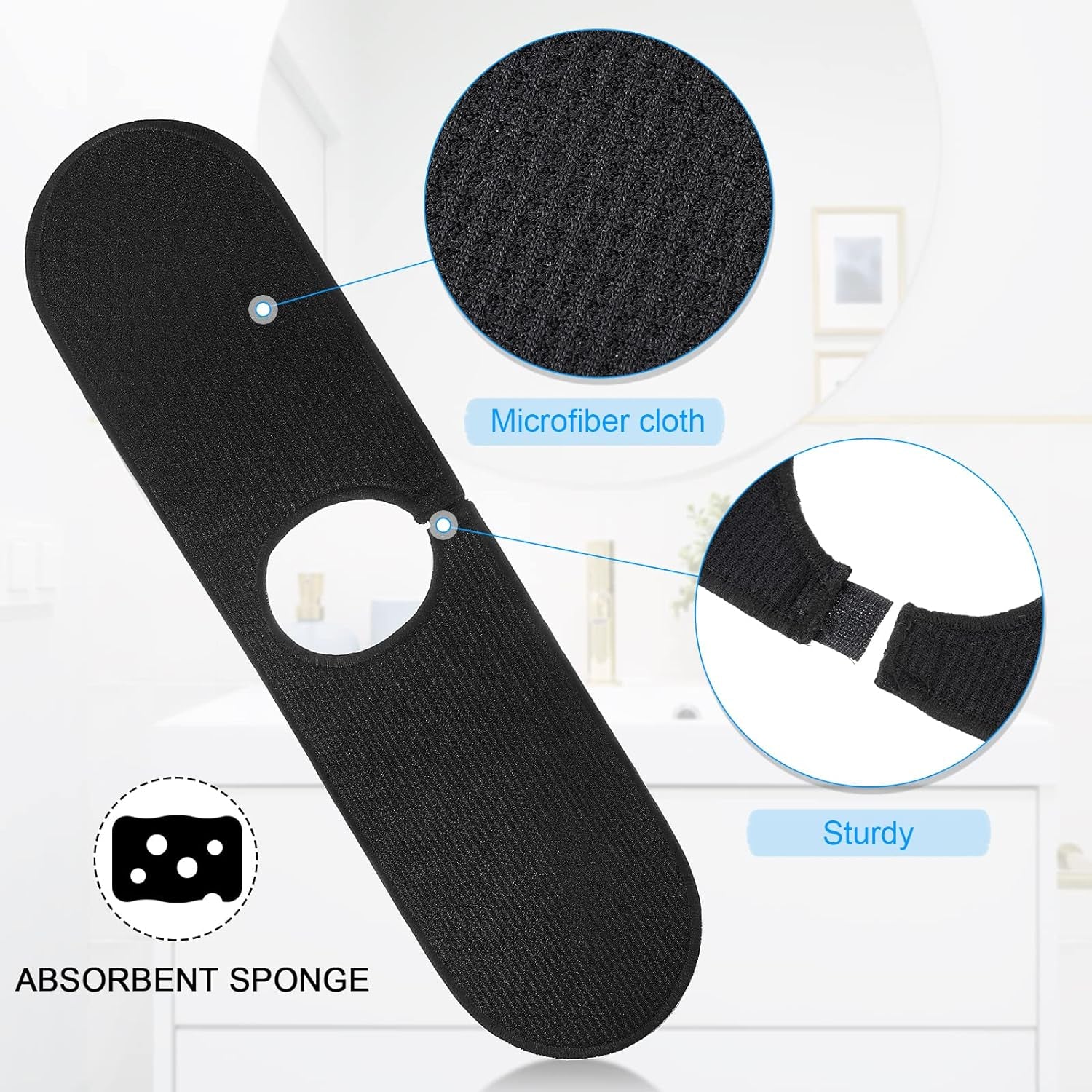 Kitchen Faucet Mat 2 Pieces Kitchen Sink Splash Guard Kitchen Sink Mats Faucet Splash Guard Faucet Splash Catcher Sink Splash Guard behind Faucet Counter Sink for Kitchen Bathroom (Black)
