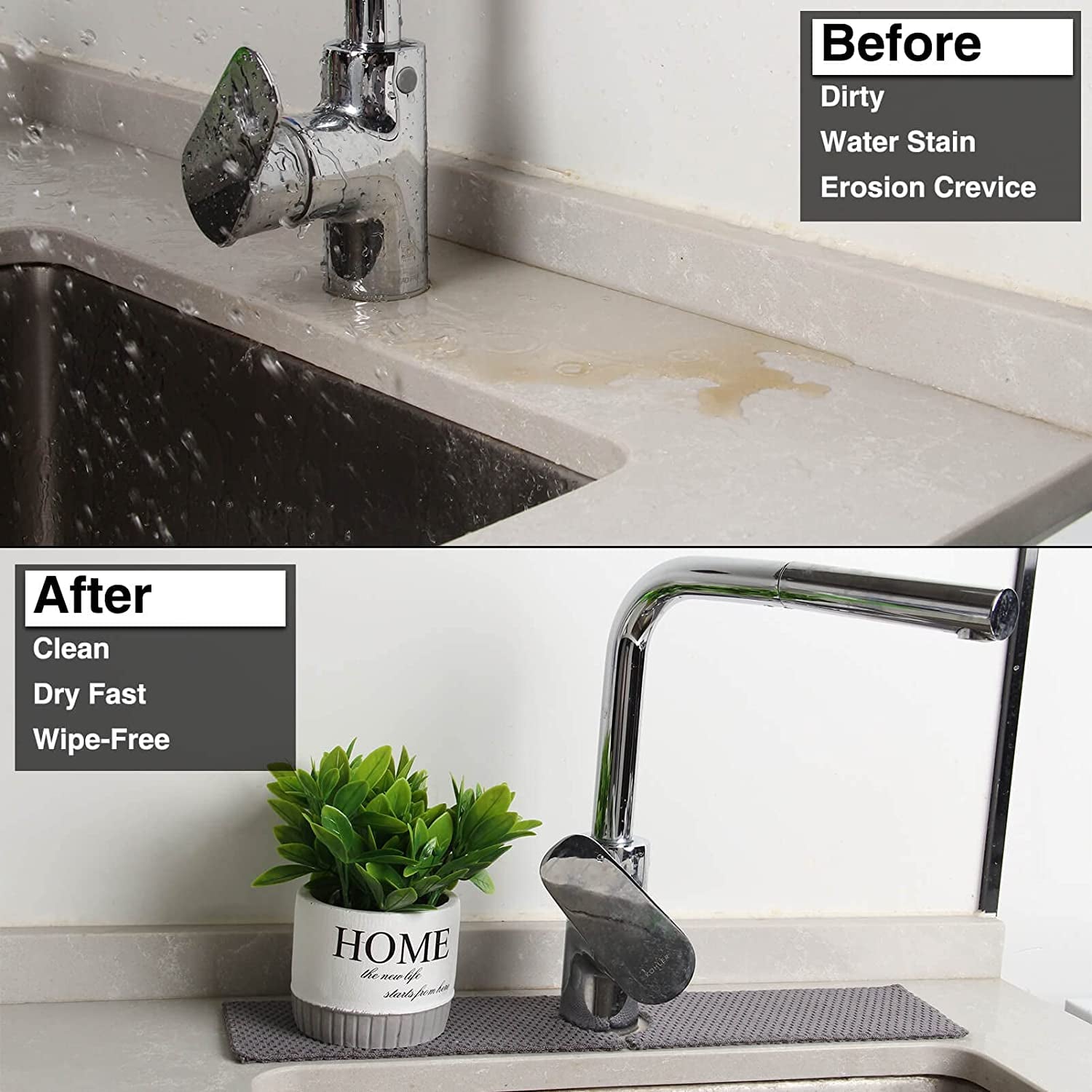18'' Kitchen Faucet Absorbent Mat, Sink Splash Guard, Microfiber Faucet Handle Drip Catcher, Kitchenguard Tray, Water Drying Pads behind Faucet, Counter Protector for Kitchen, Bathroom, and RV Faucet