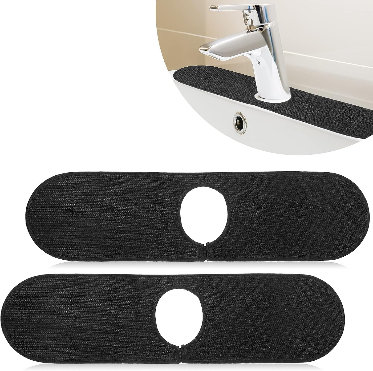 Kitchen Faucet Mat 2 Pieces Kitchen Sink Splash Guard Kitchen Sink Mats Faucet Splash Guard Faucet Splash Catcher Sink Splash Guard behind Faucet Counter Sink for Kitchen Bathroom (Black)