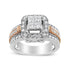14K White and Rose Gold 1 1/8 Cttw Princess and Round-Cut Diamond Art Deco Style Triple Shank Halo Cocktail Ring (I-J Color, SI2-I1 Clarity)